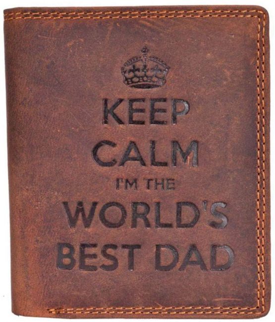 Embossed Wallets Men (Keep Calm I'm The Worlds Best Dad) RFID Blocking Genuine Distressed Hunter Leather Purse Wallet Gift for Him 705 Brown