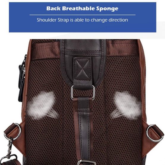 SPAHER Man Bag Leather Sling Bag Backpack Mens Messenger Bag Chest Bag Crossbody Shoulder Bag Daypack Rucksack for Business Outdoor Sports Hiking Camping Travelling Black - Image 4
