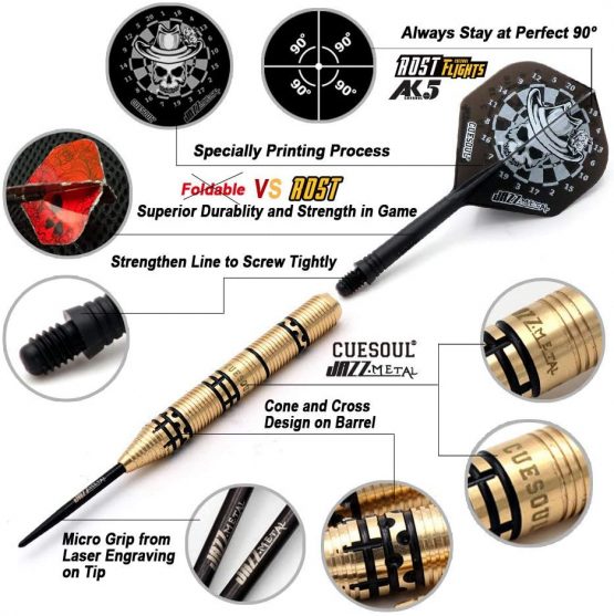 CUESOUL JAZZ-METAL 21g Steel Tip Black Coated Brass Dart Set with AK5 Integrated Flights - Image 3