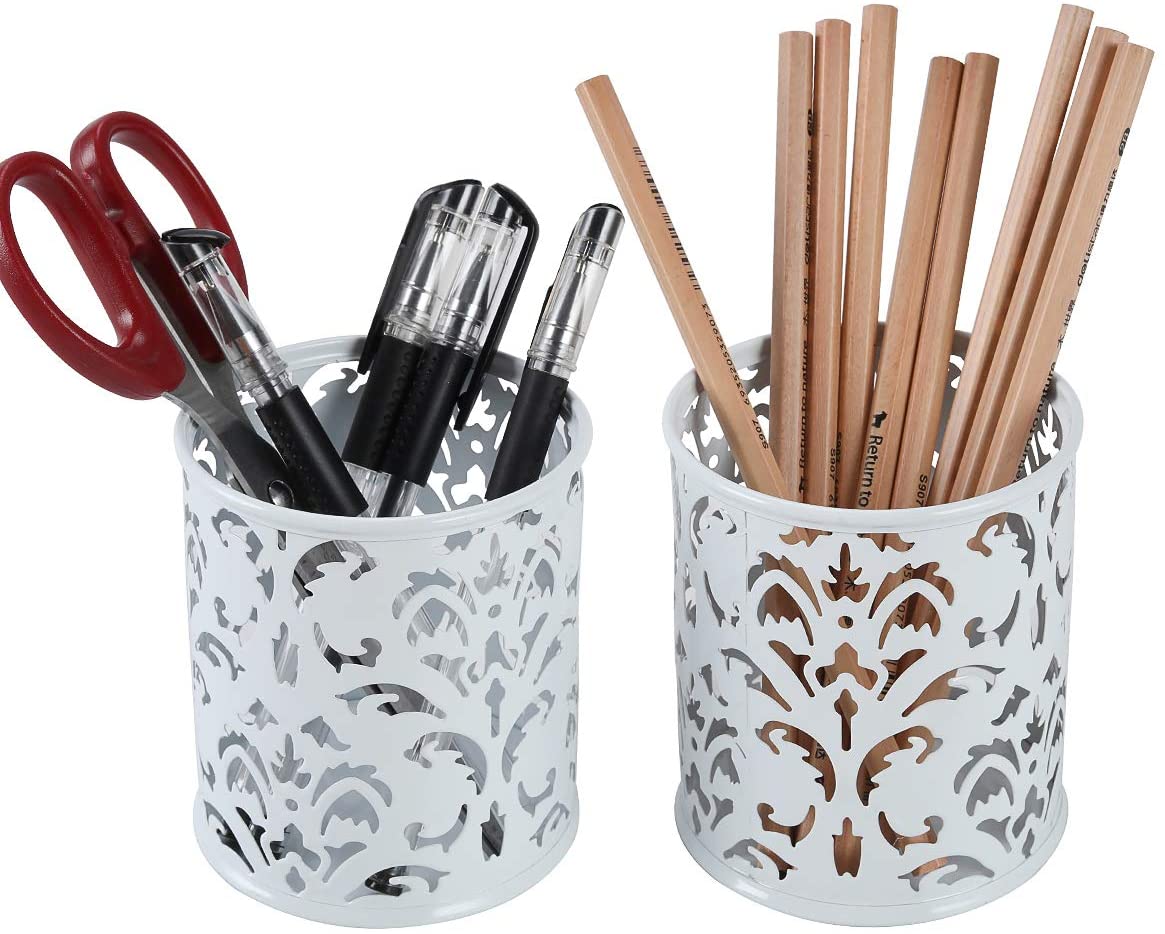 EasyPAG Desk Tidy Pen Pot Pencil Holder Makeup Brushes Storage Stationery Organiser,Pack of 2,White - Image 3