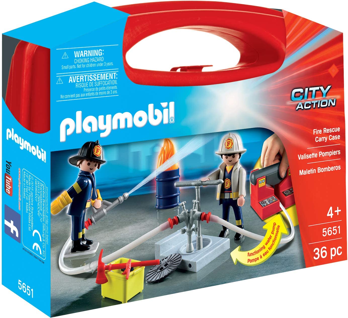 Playmobil 5651 City Action Collectable Large Fire Rescue Carry Case with Functional Water Pump, For Children Ages 4+