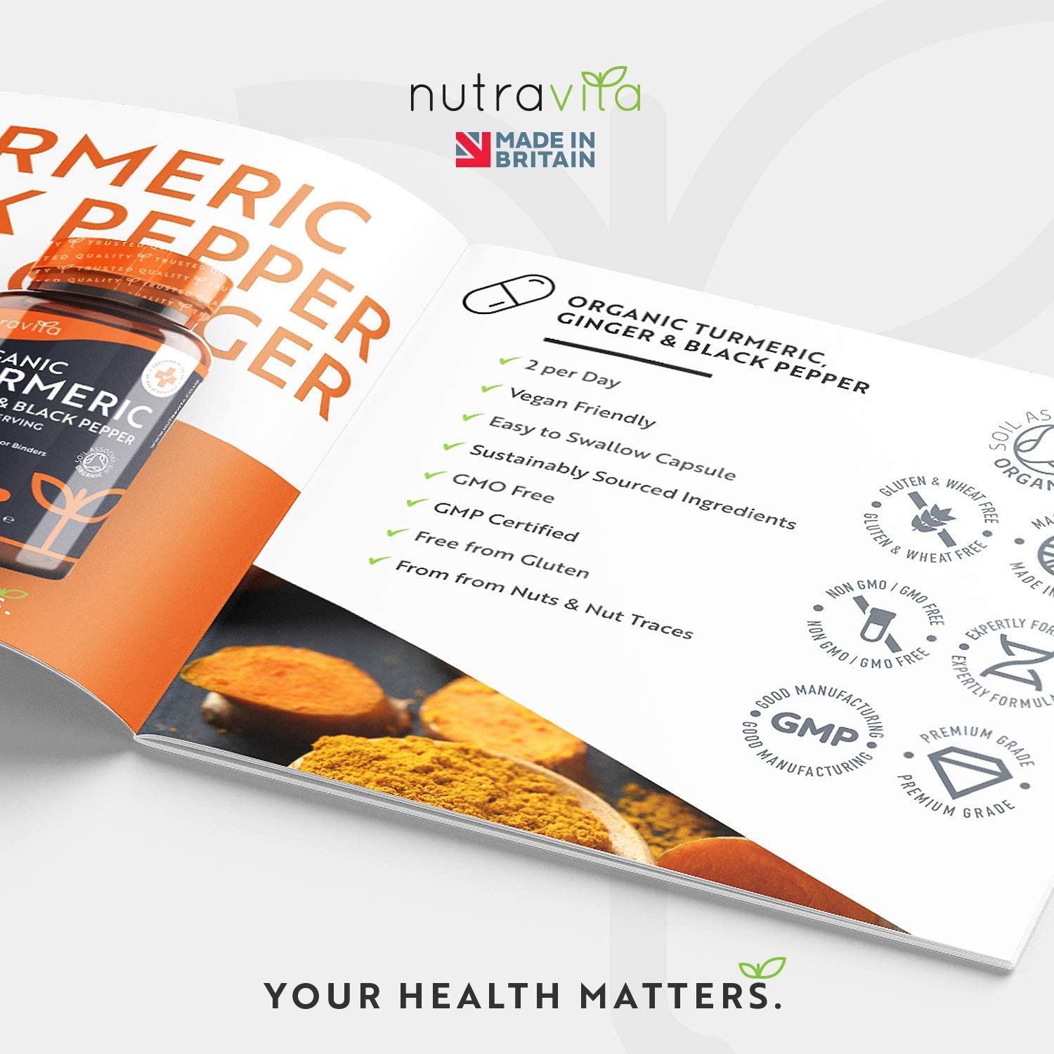 Nutravita Organic Turmeric 1440mg (High Strength) with Black Pepper & Ginger, 180 Vegan Turmeric Capsules (3 Month Supply) - Image 4