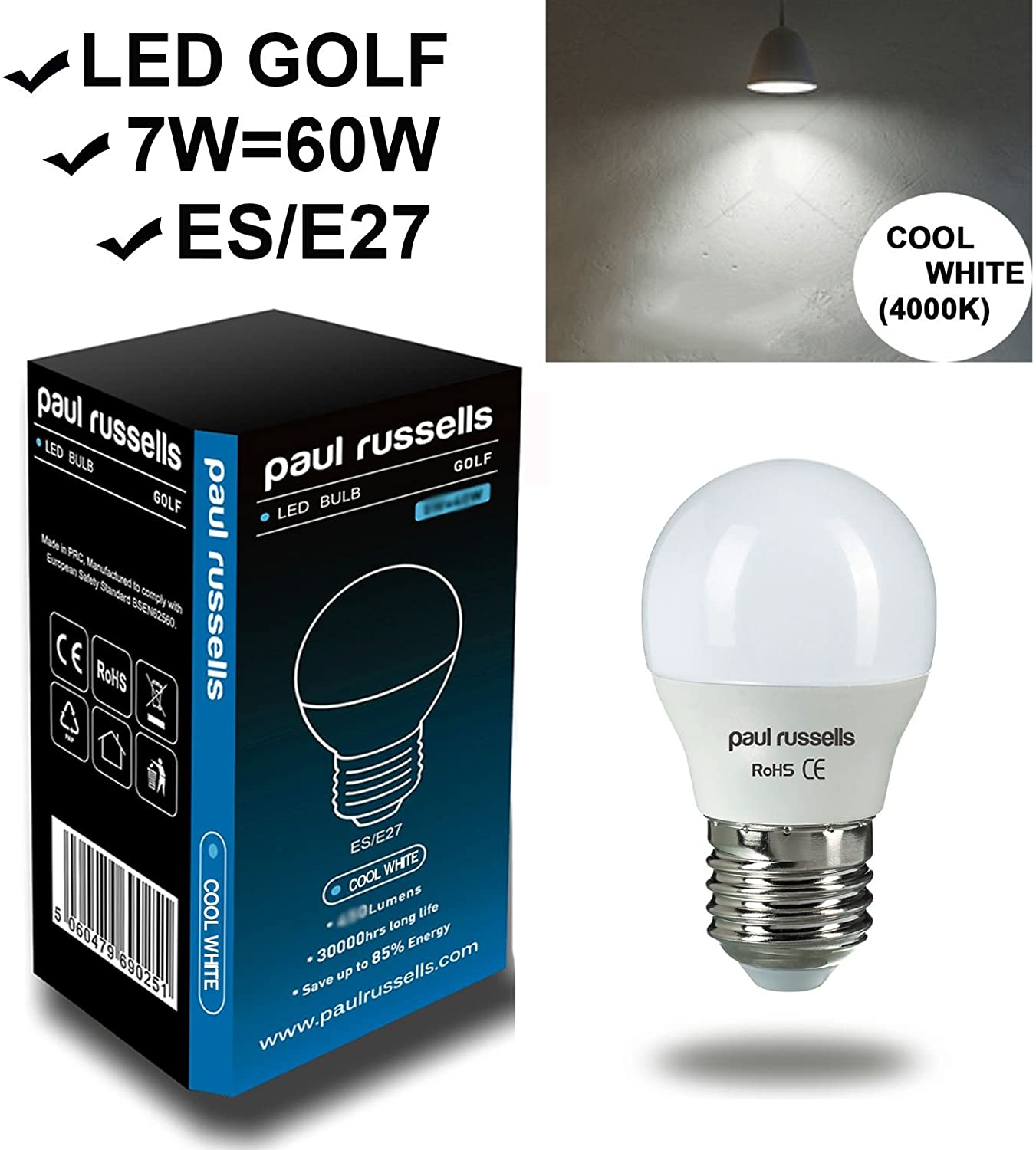 paul russells LED Light Edison Screw E27, 60w Equivalent, 6.5W 806 Lumens LED Bulbs, 4000K Natural Cool White - Image 2