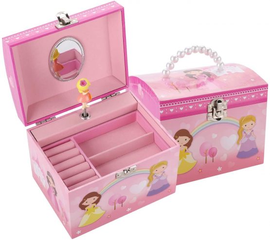 TAOPU Musical Jewelry Box with pearl handle and Spinning Princess Girl Music Box Jewel Storage Case for girls