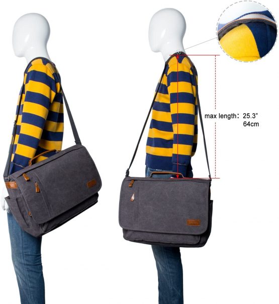 Estarer Mens 15-15.6 inch Laptop Bag Computer Messenger Satchel Briefcase Work Shoulder Bag Grey - Image 3