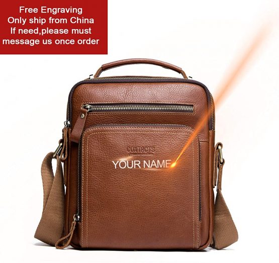 Contacts Genuine Leather Mens 10.7 Inch Laptop Mini Messenger Businessi Crossbody Tab Bag Travel Tote School Shoulder bag - Image 2