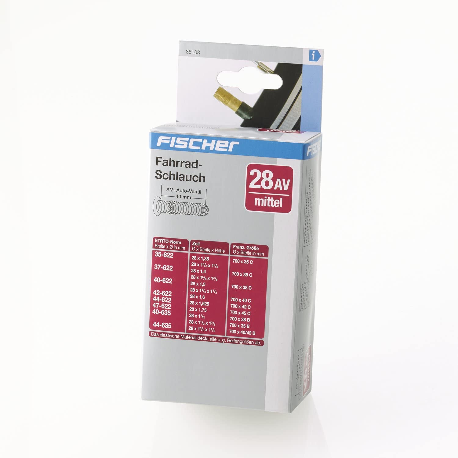 Fischer Bicycle Tube, Plain Black, 47 x 35-47 mm - Image 2