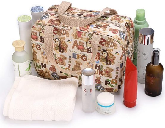 IGNPION Woman Large Travel Toiletry Bag Waterproof Wash Bag Make up Organizer Bag Cosmetic Bag Swimming Gym Bag (Letter Bear) - Image 4