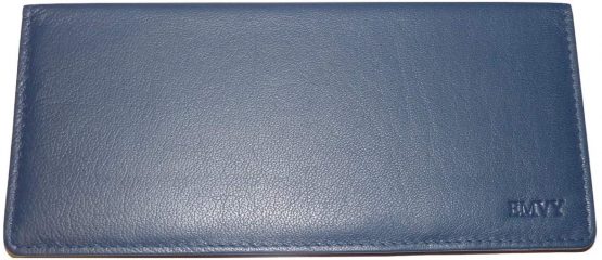 EMVY Leather Genuine Leather Cheque Book Cover Holder in Colours Black or Purple! (Navy)