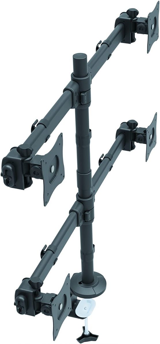 StarTech Desk Mount Quad Monitor Arm - Ergonomic VESA 4 Monitor Mount 2x2 up to 27" - Articulating & Height Adjustable Pole Mount - Tilt/Swivel/Rotate LCD/LED Screen - Desk Clamp/Grommet (ARMQUAD) - Image 4