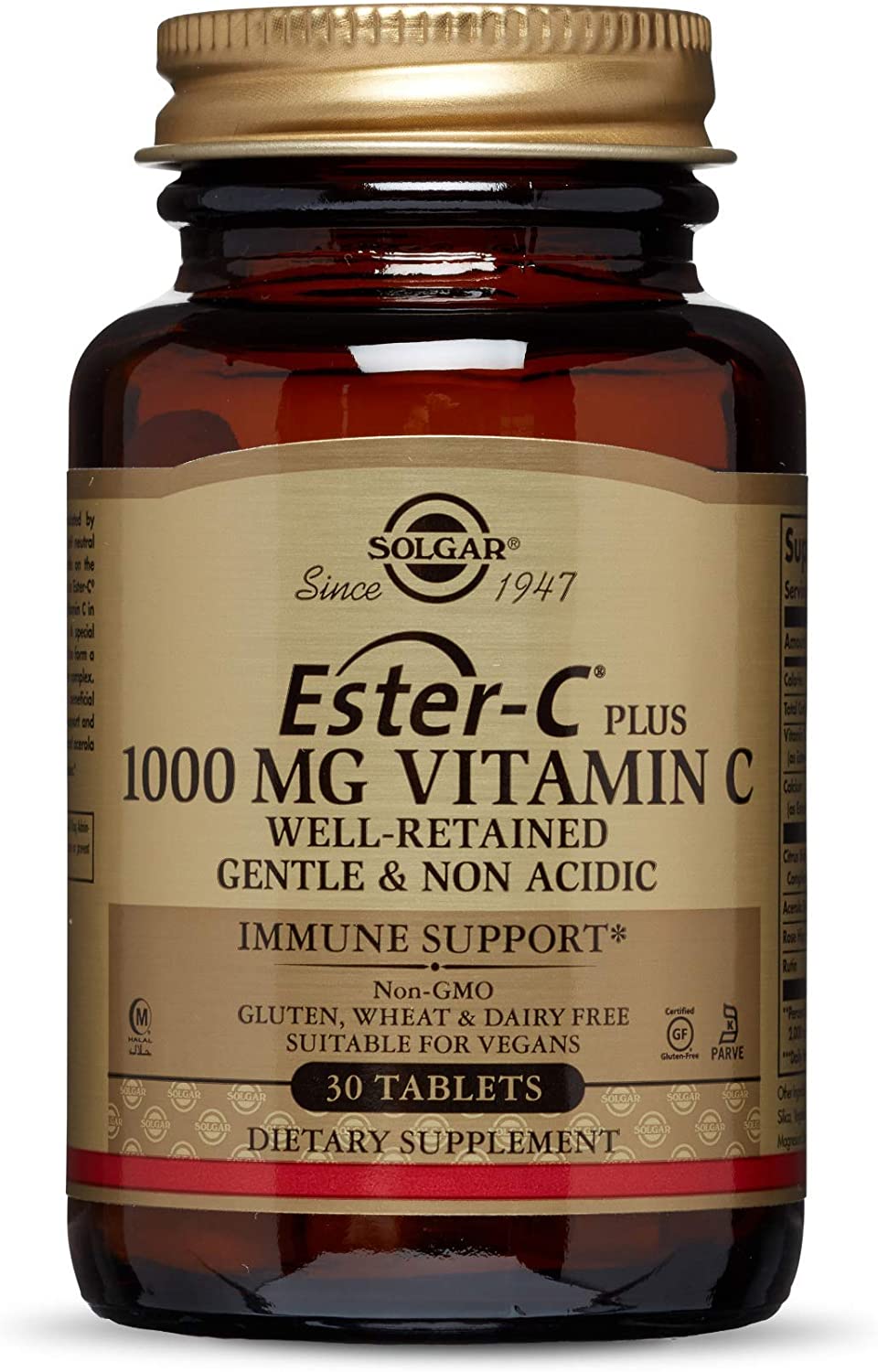 Solgar Ester-C Plus 1000 Mg Vitamin C Tablets, Pack of 30, Supports Healthy Immune System, Highly Absorbable Vitamin C