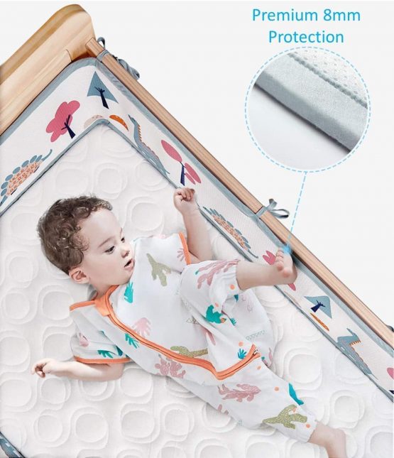 Airoya® 4-Sided All-Round Breathable Cot Bumper,Premium 8mm Thick Protection, British Safety Compliance BS-1877, Airflow Safe 3D Mesh, Limited Edition (Dino)