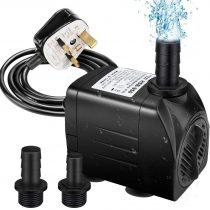 Powcan Water Pump Submersible Water Pump 400Gph 1500L/H Ultra-Quiet 25W Fountain Pond Aquarium Fish Tank Pump with 48 Hours Anti Dry Burning, 6.9ft(2.1m) High Lift, 6.56ft(2m) Power Cord, 2 Nozzles