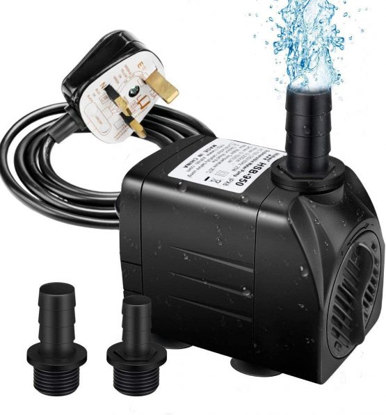 Powcan Water Pump Submersible Water Pump 400Gph 1500L/H Ultra-Quiet 25W Fountain Pond Aquarium Fish Tank Pump with 48 Hours Anti Dry Burning, 6.9ft(2.1m) High Lift, 6.56ft(2m) Power Cord, 2 Nozzles