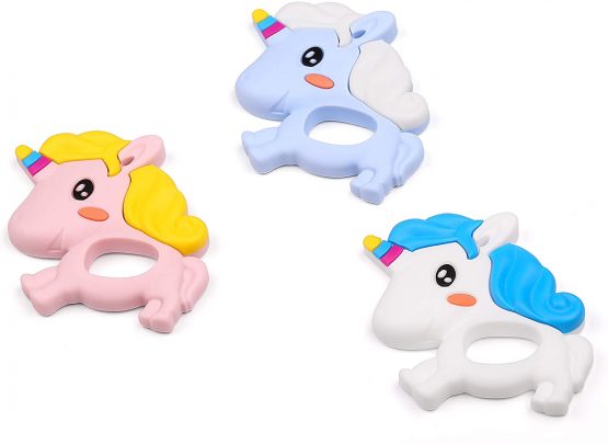 PREMYO Teething Toy for Baby Teether Silicone - Soothes Sore Gum Pain - Easy to Grab BPA Free Unicorn Pink - Image 4