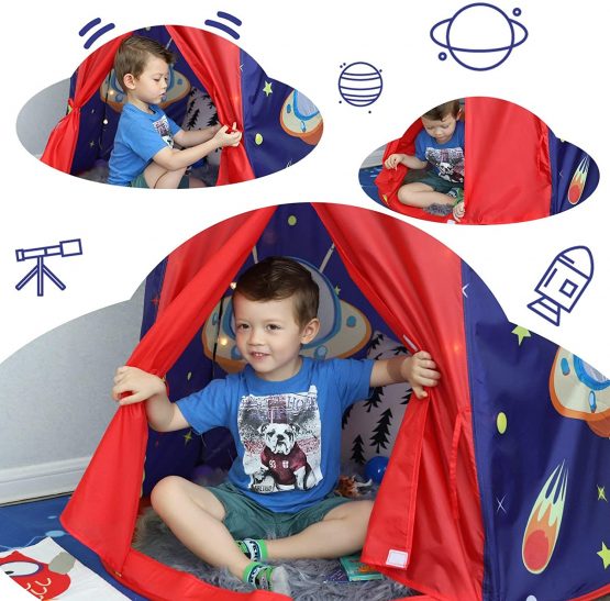 SONGMICS Prince Castle Play Tent for Boys Toddlers, Indoor and Outdoor Playhouse, Portable Pop Up Play Teepee with Carry Bag, Gift for Kids, EN71 Certified, Blue LPT01BU - Image 4