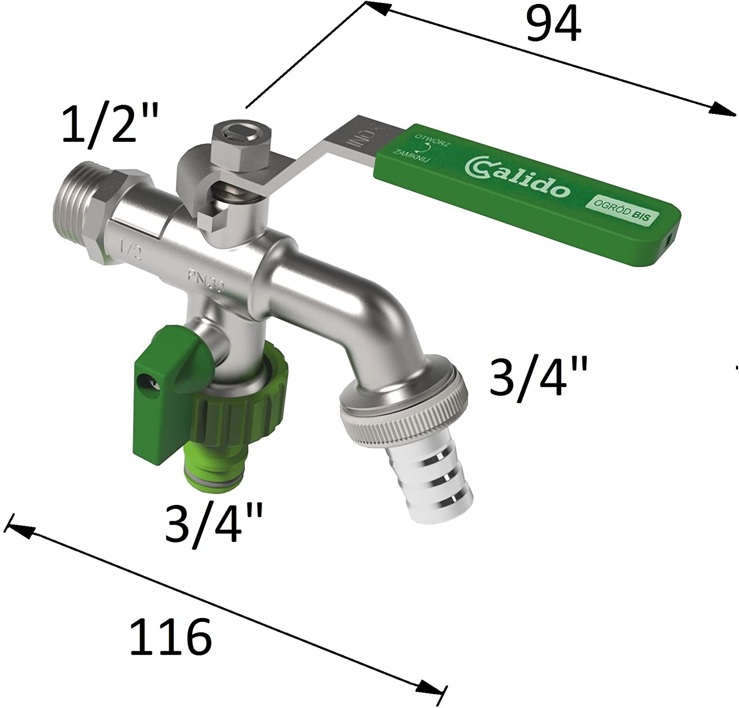 Double Garden Tap with Connector, G1/2 Inch Inlet and Two G3/4 Inch Outlet Outside Taps, Antifreeze -20 ℃ - Image 2