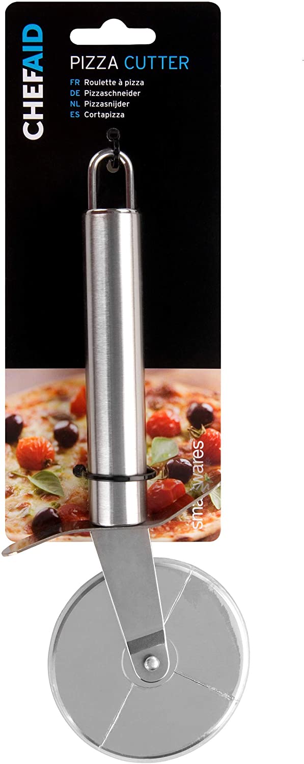 Chef Aid Pizza Cutter Wheel Stainless Steel with Finger Guard, Non Slip Cutting Wheel, Dishwasher Safe with Hanging Loop