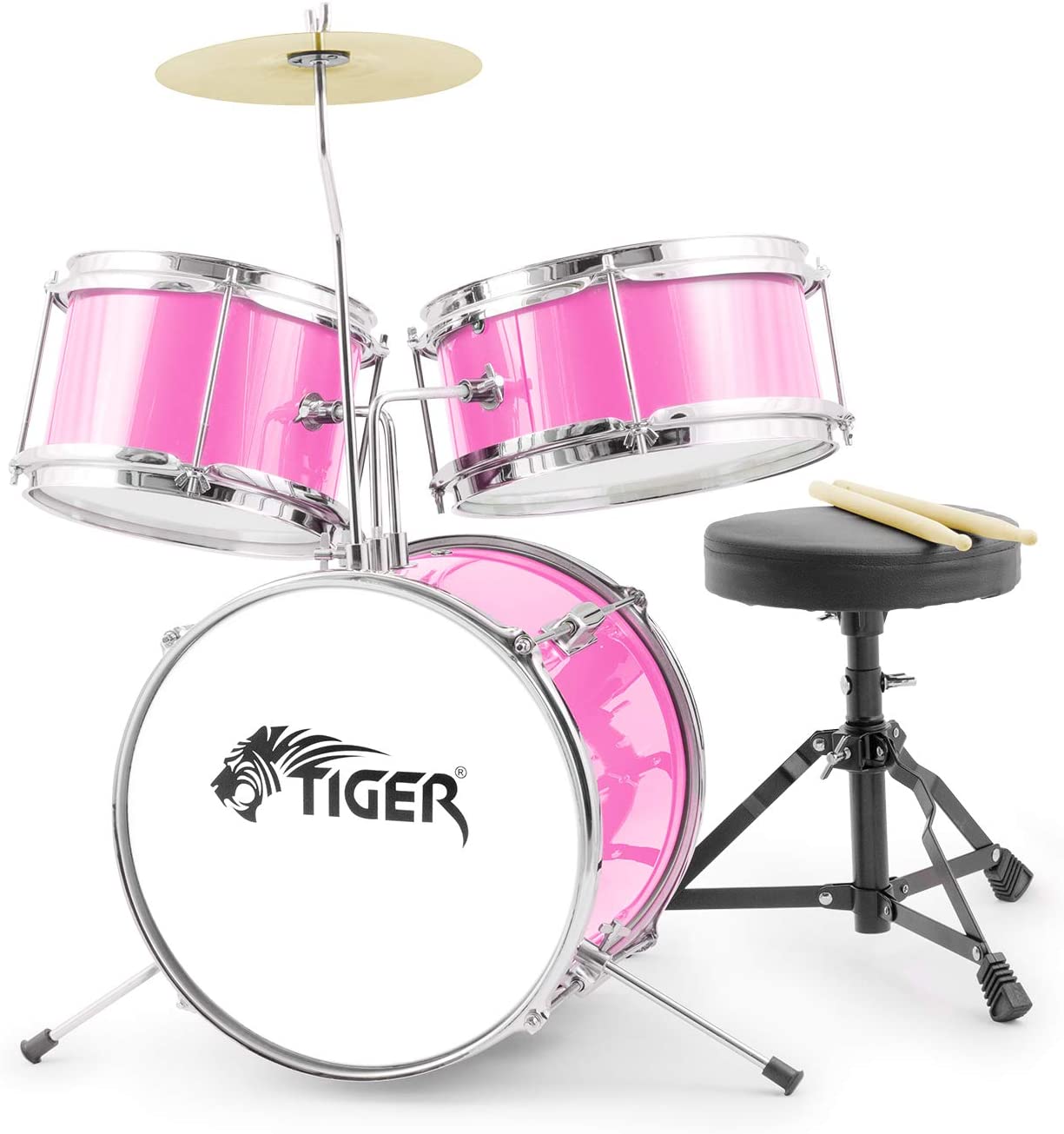 TIGER JDS7-PK Junior Kids Drum Kit 3-Piece Beginners Childrens Drum Set including Snare, Tom, Bass Drum, Bass Drum Pedal