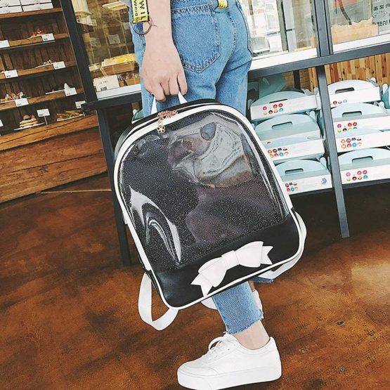 Ita Bag Backpack Girls Cute Candy Leather Bag Purse School Bag Summer Beach Bag Purse with Bowknot Transparent Windows for DIY Decors - Image 3