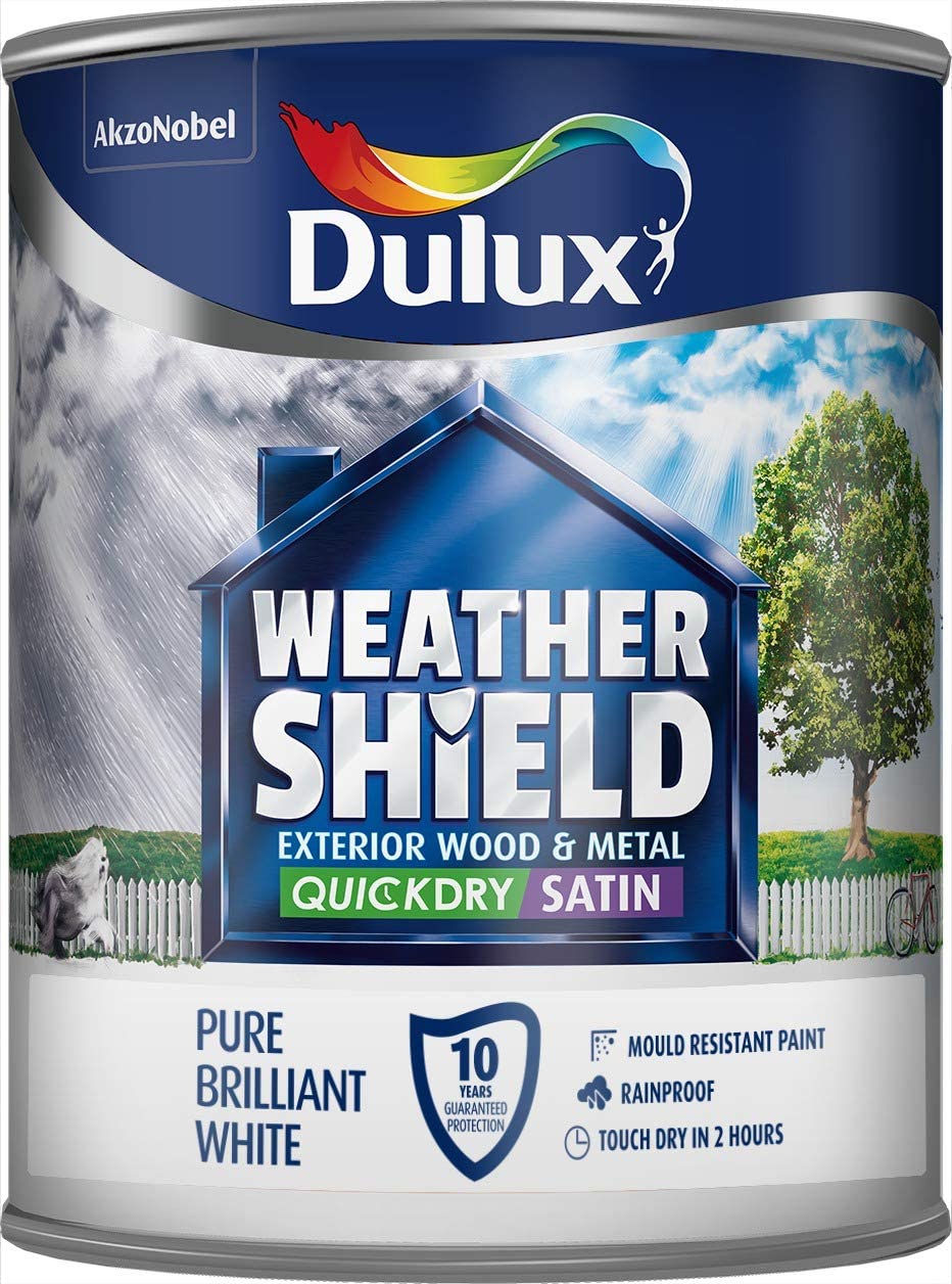 Dulux Weather Shield Quick Dry Satin Paint, 750 ml - Pure Brilliant White - Packaging May Vary, Satin White, 750 ml (Pack of 1)