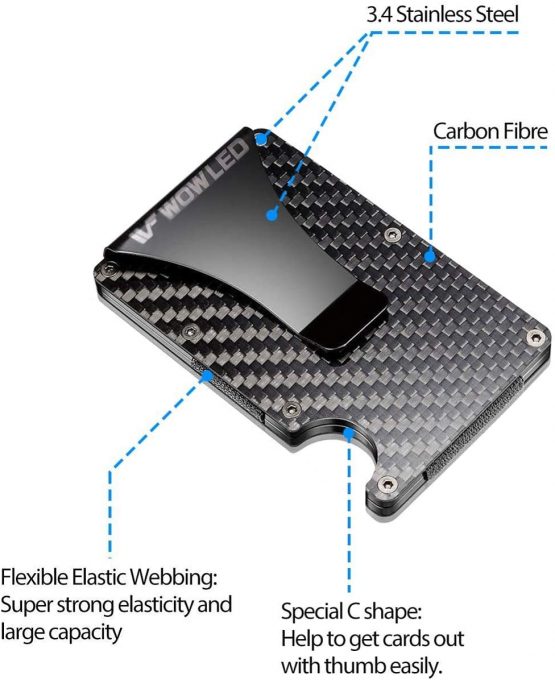 WOWLED Minimalist Men's Wallet, Slim Carbon Fiber Credit Card Holder RFID Blocking Metal Wallets Money Clip Card Protector - Image 4