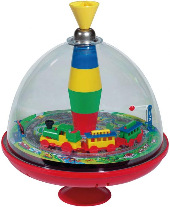 Lena 52120 tin Toys Panorama Ø19 cm, Plastic Humming, Classical Pump Mechanism, Musical Locomotive, Stand, Spinning top for Children from 18 Months, Colourful