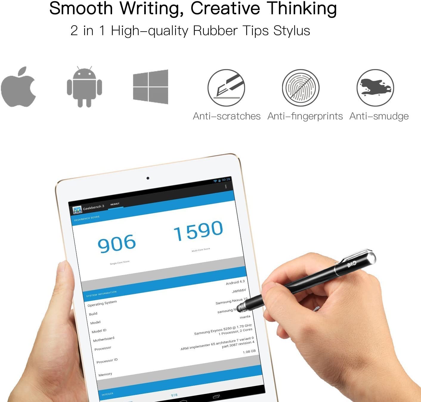 Bargains Depot B&D Universal Capacitive Stylus Pen 2-in-1 Styli Touch Screen Pen for iPad iPhone, iPod, Tablet, Samsung - Image 2