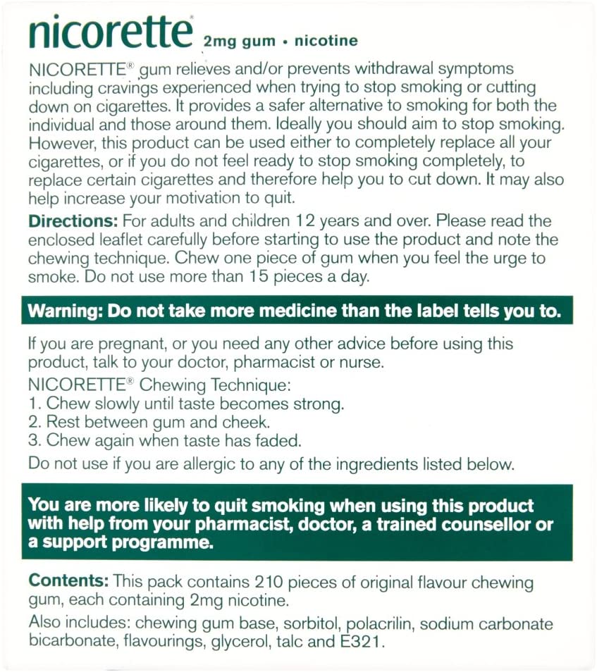 Nicorette Original 2 mg Gum Nicotine 210-Pieces, Nicotine Gum (Quit Smoking and Stop Smoking Aid) - Image 3