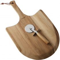 hecef Acacia Wood Pizza Peel, 12" Large Pizza Paddle & Cutting Board, Serving Board for Homemade Pizza, Cheese, Fruits & Cake