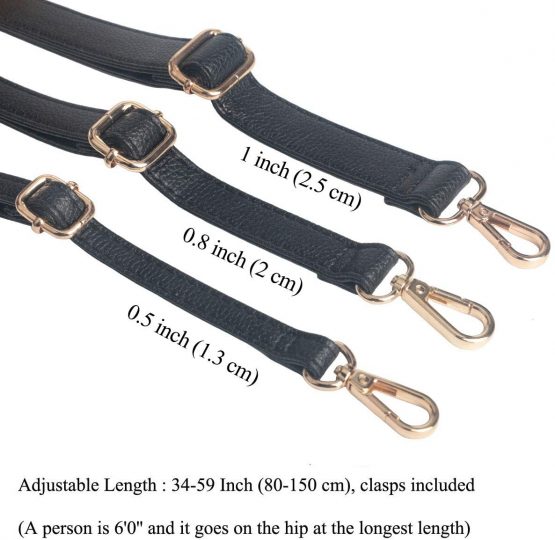 BEAULEGAN Crossbody Bag Strap Full Grain - Microfiber Leather - Replacement for Handbag/Purse, Adjustable 150 cm Long Black (2 cm/Gold) - Image 2