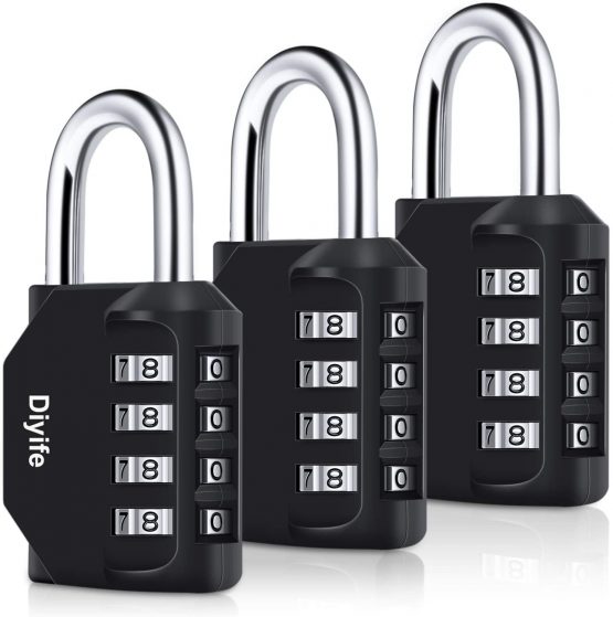 Combination Padlock, [3 Pack]Diyife 4 Digit Lock Combination, Padlock Weatherproof Outdoor for School Gym Locker, Shed, Fence, Hasp, Garage(Black)
