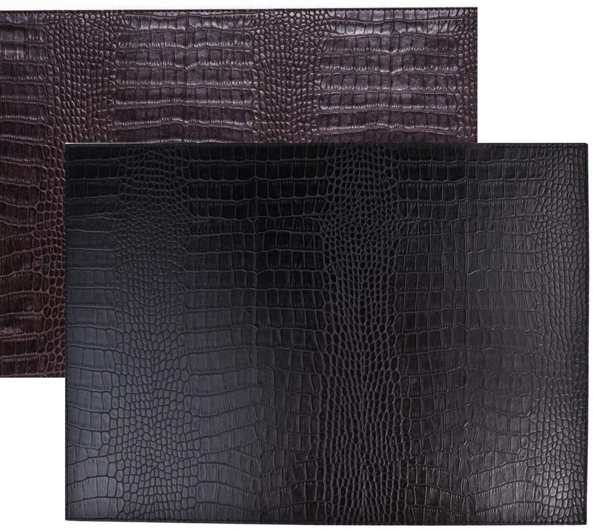 SIGNATURE HOME COLLECTION AP-104-A03 Table Set, Crocodile Print Leather, Set of 6, Reversible and Wipe-Clean, Black, 0.5 x 45 x 33 cm