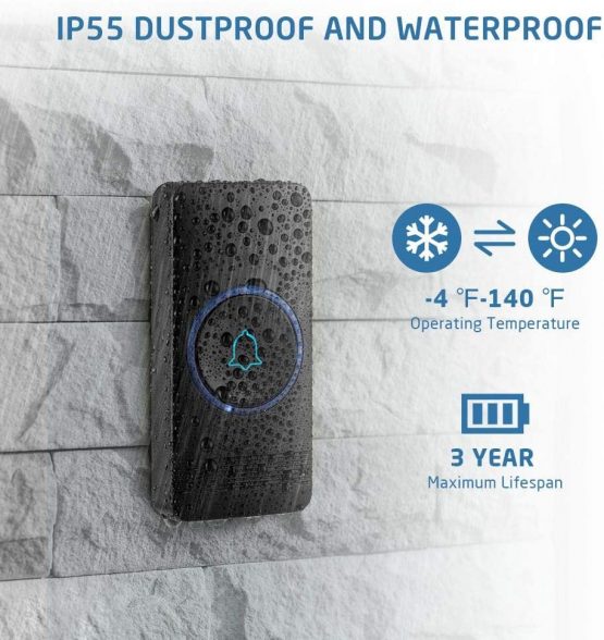 Wireless Doorbell, AVANTEK 1300 Feet Operating Range Door Bells, IP55 Waterproof Door Chime with 2 Plug-in Receivers, LED Flash, 5 Levels Volume, 52 Melodies, D-3B - Image 4
