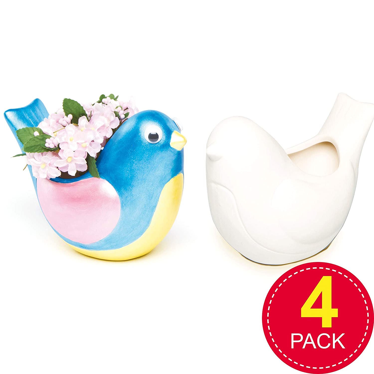 Baker Ross AG193 Ready To Paint Bird Ceramic Plant Pots, For Kids To Decorate and Display (Box Of 4), Assorted, Pack of 4 - Image 2