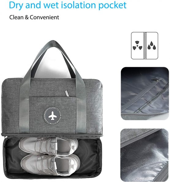 FANDARE Travel Duffel Bag for Women & Men Waterproof Overnight Weekend Bag Lightweight Travel Luggage Bag for Sports, Gym, Vacation Gray - Image 4