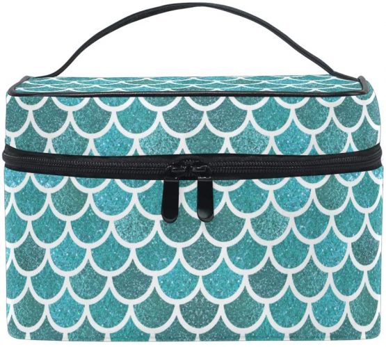 Moyyo Mermaid Scales Glitter Fish Hanging Makeup Bag Large Cosmetic Case Cosmetic Organizer Cosmetic Beauty Bag Travel Makeup Case Toiletry Organizer Bag Makeup Bags for Teenage Girls Kid Women