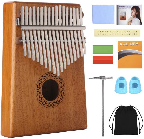 Kalimba 17 Keys Thumb Piano, KUDOUT Portable Mbira Finger Piano with Study Instruction and Tune Hammer, Kalimba Music Instrument Gift for Kids Adult Beginners