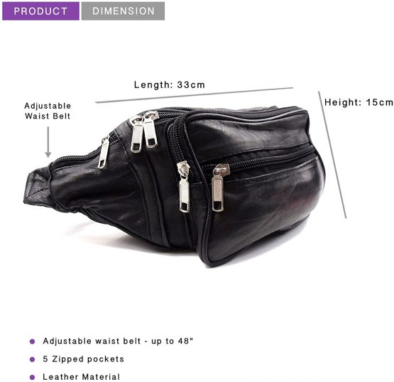 Leather Waist Bag Bum Bag Travel Pouch Pack 5 zips - Image 2