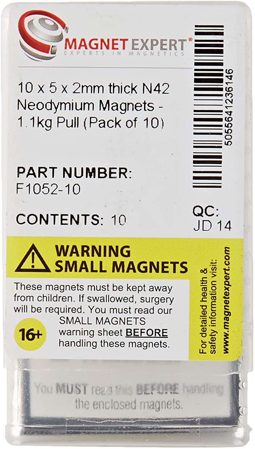 N42 Neodymium Magnets for Arts Crafts, Model Making, DIY, Hobbies, Office and Home - 10mm x 5mm x 2mm thick - 1.1kg Pull - Pack of 10 - Image 2