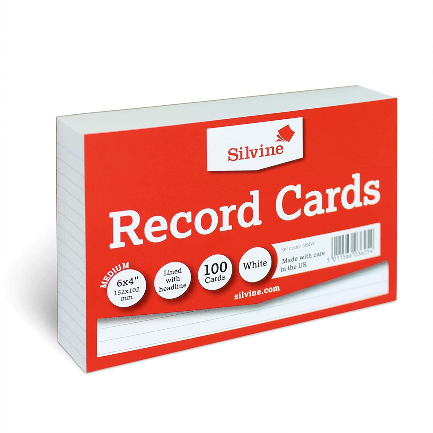 Silvine A6 White Record Cards - Lined with Headline, 100 Cards Per Pack (Size 6x4), White (Lined)