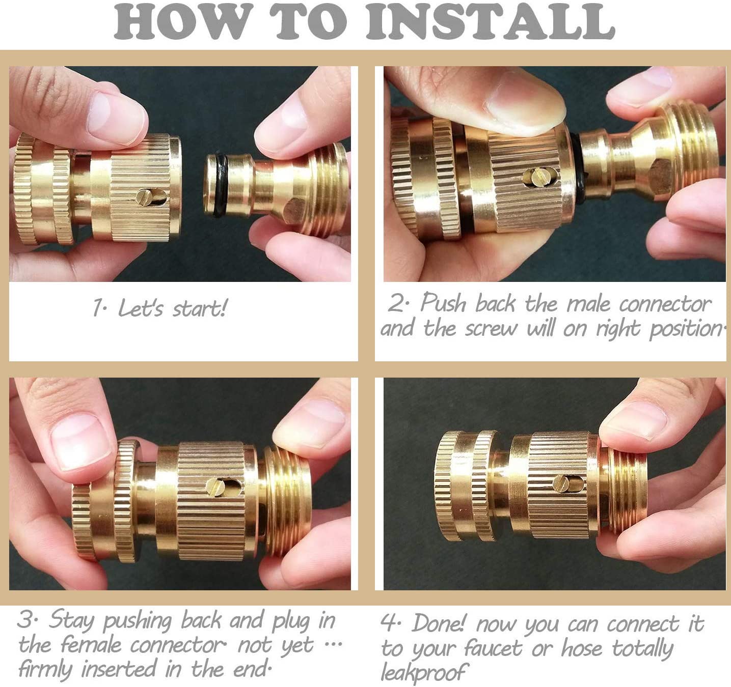 Tesmotor Garden Hose Nozzle Connect Kit, 3/4 inch Female Thread Tap Connector & Male Thread Brass Quick Connector(1 Pair) - Image 4