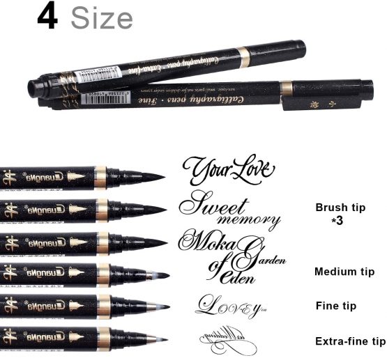 Calligraphy Pens - Reastar 6 PCS Calligraphy Set for Beginners, Refill Brush Pens Calligraphy - For Lettering, Beginners Writing, Signature, Watercolor Illustrations, Design And Art Drawing (4 Sizes) - Image 2