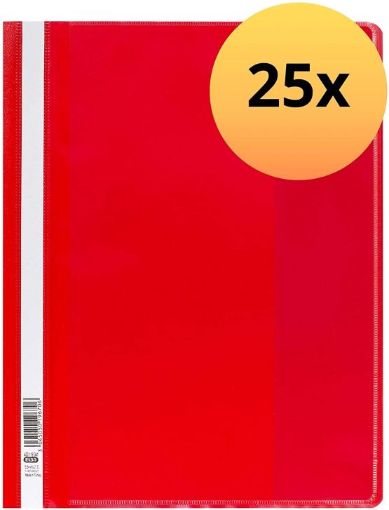 ELBA 400116341 File Folder A4 Extra Wide with Transparent Pocket in Front Cover Plastic for DIN A4 Sheets Red Pack of 25