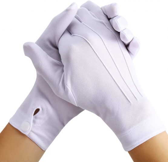 Shappy White Stitched Cotton Gloves for Formal Tuxedo Jewelry Inspection, 2 Pairs (10 Inch)