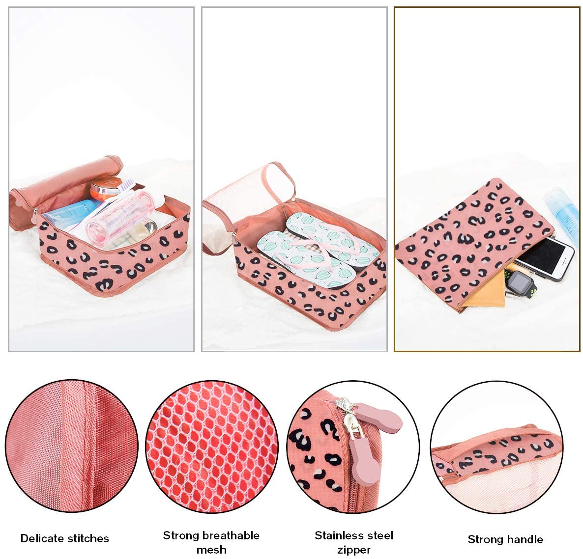 Packing Cubes for Suitcase 10 Sizes Suitcase Organizer Bags 10 Pcs Travel Bags Organiser (10, Leopard Print) - Image 3