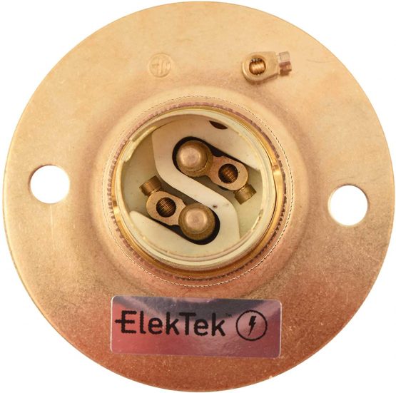 ElekTek Lamp Holder Fixed Batten BC B22 with Shade Ring - Antique Brass - Image 3