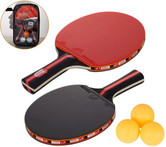Amaza Table Tennis set with Carry Bag - 2 Table Tennis Bats + 3 Ping Pong Balls for Trainers, Amateurs, Beginners,Expert