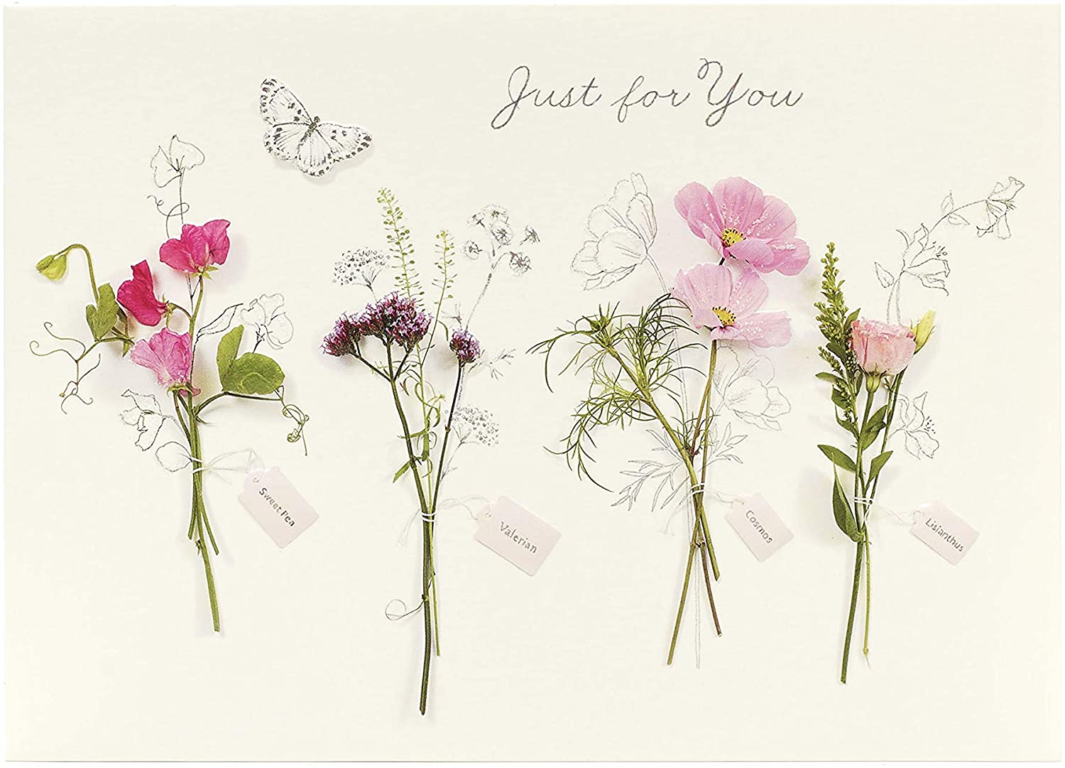 UK Greetings, flower butterfly lily:pink, 178mm x 127mm
