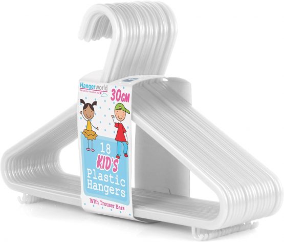 Hangerworld 18 White Plastic 30cm Childrens Coat Clothes Garment Trouser Skirt Bar Baby Toddler Hangers.
